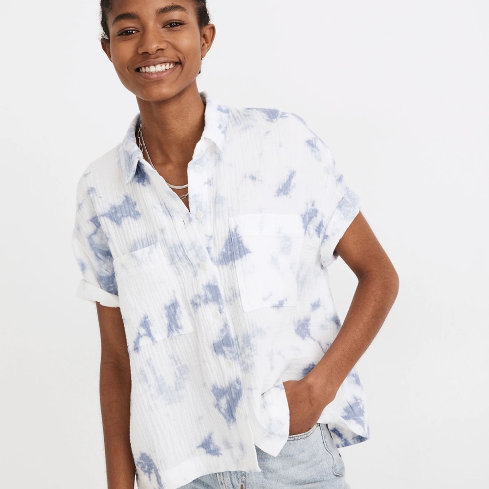Madewell Lightspun Beachside Shirt in‎ Blue and White Tie-Dye Size XS